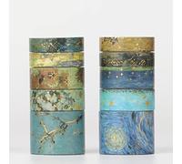 LGEGE 10 Rolls Aesthetic Washi Tape Set,30/15/10 mm Wide,Art Collector Theme, Gold Blocking Japanese Masking Tape Décor for Scrapbook, DIY Craft,Gift Wrapping, Bullet Journal, Planners,Stationery (3m)