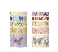 LGEGE 10 Rolls Aesthetic Washi Tape Set,30/15/10 mm Wide,Butterfly Show, Gold Blocking Japanese Masking Tape Décor for Scrapbook, DIY Craft,Gift Wrapping, Bullet Journal, Planners,Stationery (3m)