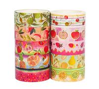 LGEGE 10 Rolls Fruit Theme Washi Tape Set, 15 mm Wide,Cherry Apple Pineapple Lemon Strawberry Orange Pear,Masking Tape Décor for Scrapbook, Bullet Journal, Gift Wrapping (3m)
