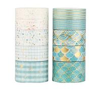 LGEGE 10 Rolls Plaid & Wave Pattern Washi Tape Set, 10/15/20mm Wide, Gold Foil Masking Tape Décor for Scrapbook,Bullet Journal,Gift Wrapping (3m)