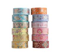 LGEGE 12 Rolls Chinese Style Washi Tape Set, 15mm Wide, Flower, Classic Pattern, Japanese Masking Tape Décor for Scrapbook,Bullet Journal,Gift Wrapping,DIY Craft (2m)
