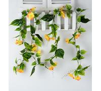 LGEGE Artificial Morning Glory Vines 2pcs Set - 2.3m Fake Hanging Plants for Wall Fence Decor, Greenery Garland for Wedding Party Home Docoration