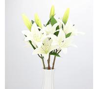LGEGE White Lily Artificial Flowers 4 Pcs - Real Touch Silk Fake Flowers for Home Kitchen Office Hotel Decoration, Floral Arrangement Centerpieces for Table
