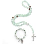 LGEPAH Rosary Beads Catholic, 8mm Tiger Eye Rosary Necklace with 10mm Tiger Eye St Benedict Cross Bracelet, Rosarios Catolicos Triple Protection Necklace Bracelet Jewelry Sets Catholic Gifts (Green)