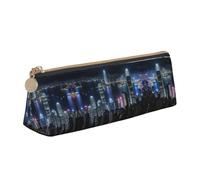 LGHDFYO Aerial Night Of View Hong Kong Triangular Pencil Case,Pencils Pouch Large Capacity For Men And Women Artists Home Office, White, One Size, Fashion