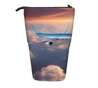 LGHDFYO Beautiful Sky Airplane 1 Pack Telescopic Pen Case For Women Men,Cute Standing Stationary Pouch With Zipper For Office, Black, One Size, Fashion