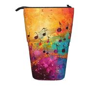 LGHDFYO Colorful Music Notes 1 Pack Telescopic Pen Case For Women Men,Cute Standing Stationary Pouch With Zipper For Office, Black, One Size, Fashion