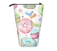 LGHDFYO Cupcakes Donuts Muffins Sugar 1 Pack Telescopic Pen Case For Women Men,Cute Standing Stationary Pouch With Zipper For Office, Black, One Size, Fashion