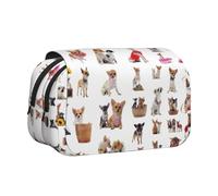 LGHDFYO Cute Chihuahua Pug Pattern Printing Pen Case, Rollerball Pen Holder Handmade Display Organizer Zippered Pouch, Black, One Size, Art Deco