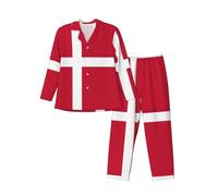 LGHDFYO Danish Flag Mens Pajama Set, Soft Long Sleeve Pajamas For Relaxing Home Nights, Lazy Weekends, Black, XL