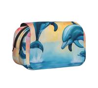 LGHDFYO Dolphins In Love Printing Pen Case, Rollerball Pen Holder Handmade Display Organizer Zippered Pouch, Black, One Size, Art Deco