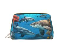 LGHDFYO Dolphins Sea Turtle Shark Octopus Coral Reef Toiletry Travel Bag, Portable Cosmetic Organizer For Women, On-The-Go, White, One Size