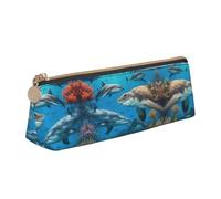 LGHDFYO Dolphins Sea Turtle Shark Octopus Coral Reef Triangular Pencil Case,Pencils Pouch Large Capacity For Men And Women Artists Home Office, White, One Size, Fashion