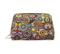 LGHDFYO Ethnic Circles Floral Pattern Toiletry Travel Bag, Portable Cosmetic Organizer For Women, On-The-Go, White, One Size
