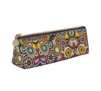 LGHDFYO Ethnic Circles Floral Pattern Triangular Pencil Case,Pencils Pouch Large Capacity For Men And Women Artists Home Office, White, One Size, Fashion