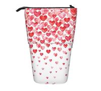 LGHDFYO Falling Red Hearts 1 Pack Telescopic Pen Case For Women Men,Cute Standing Stationary Pouch With Zipper For Office, Black, One Size, Fashion