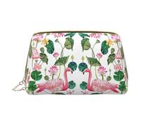 LGHDFYO Flamingo Bird Round Leaves Toiletry Travel Bag, Portable Cosmetic Organizer For Women, On-The-Go, White, One Size