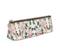 LGHDFYO Flamingo Bird Round Leaves Triangular Pencil Case,Pencils Pouch Large Capacity For Men And Women Artists Home Office, White, One Size, Fashion