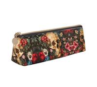 LGHDFYO Floral Skull Triangular Pencil Case,Pencils Pouch Large Capacity For Men And Women Artists Home Office, White, One Size, Fashion