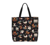 LGHDFYO French Roosters 1-Pack Economical 15.7"X19.6" Tote Bags, Lightweight Large Reusable Grocery Shopping Cloth Bags, Black, One Size