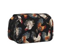 LGHDFYO French Roosters Printing Pen Case, Rollerball Pen Holder Handmade Display Organizer Zippered Pouch, Black, One Size, Art Deco