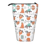 LGHDFYO Funny Cute Animal Sloth Music 1 Pack Telescopic Pen Case For Women Men,Cute Standing Stationary Pouch With Zipper For Office, Black, One Size, Fashion