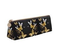 LGHDFYO Gold White Butterflies Black Triangular Pencil Case,Pencils Pouch Large Capacity For Men And Women Artists Home Office