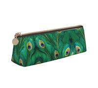 LGHDFYO Green Peacock Feather Triangular Pencil Case,Pencils Pouch Large Capacity For Men And Women Artists Home Office, White, One Size, Fashion
