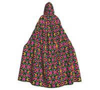 LGHDFYO Hawaiian Flower Printing Halloween Cloak,Adult Carnival Party Supplies,Ideal For Cosplay Stage Events,Masquerade, Black, One Size