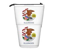 LGHDFYO Illinois State Flag 1 Pack Telescopic Pen Case For Women Men,Cute Standing Stationary Pouch With Zipper For Office, Black, One Size, Fashion