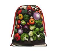 LGHDFYO Introduction Of Various Vegetables Printing 1 Pc Fashion Drawstring Gift Bag,Red Ribbon Easy Closing,Gift Wrapping For Christmas Halloween