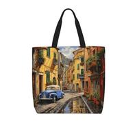 LGHDFYO Italian Street 1-Pack Economical 15.7"X19.6" Tote Bags, Lightweight Large Reusable Grocery Shopping Cloth Bags, Black, One Size