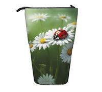 LGHDFYO Ladybug On Daisy Flower 1 Pack Telescopic Pen Case For Women Men,Cute Standing Stationary Pouch With Zipper For Office, Black, One Size, Fashion