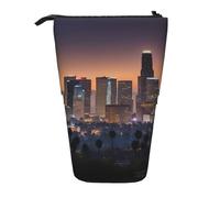 LGHDFYO Los Angeles Skyline 1 Pack Telescopic Pen Case For Women Men,Cute Standing Stationary Pouch With Zipper For Office, Black, One Size, Fashion