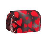 LGHDFYO Red Hearts Firework Printing Pen Case, Rollerball Pen Holder Handmade Display Organizer Zippered Pouch, Black, One Size, Art Deco