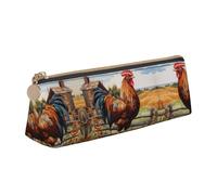 LGHDFYO Rooster On Wood In Farmland Triangular Pencil Case,Pencils Pouch Large Capacity For Men And Women Artists Home Office, White, One Size, Fashion