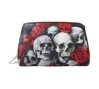 LGHDFYO Skull And Red Rose Toiletry Travel Bag, Portable Cosmetic Organizer For Women, On-The-Go, White, One Size