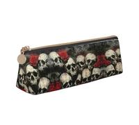 LGHDFYO Skull And Red Rose Triangular Pencil Case,Pencils Pouch Large Capacity For Men And Women Artists Home Office