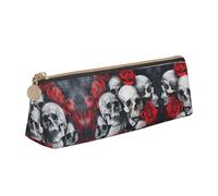 LGHDFYO Skull And Red Rose Triangular Pencil Case,Pencils Pouch Large Capacity For Men And Women Artists Home Office, White, One Size, Fashion