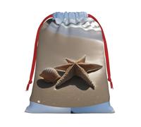 LGHDFYO Starfish Seashell Sandy Beach Printing 1 Pc Fashion Drawstring Gift Bag,Red Ribbon Easy Closing,Gift Wrapping For Christmas Halloween