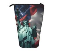 LGHDFYO Statue Of Liberty Flag 1 Pack Telescopic Pen Case For Women Men,Cute Standing Stationary Pouch With Zipper For Office, Black, One Size, Fashion