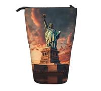LGHDFYO Statue Of Liberty In Nyc 1 Pack Telescopic Pen Case For Women Men,Cute Standing Stationary Pouch With Zipper For Office, Black, One Size, Fashion