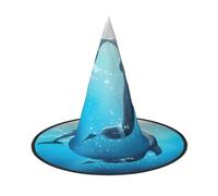 LGHHGY 1 PC Halloween Hat â€“ Kiss Dolphin Tale Pattern Print Witches Decor Party, Role Play Accessory, Magic Wizard Cap for Women, Men