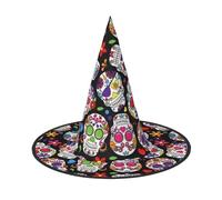 LGHHGY 2 PCS Halloween Hat â€“ dead sugar Horror Skull Print Witches Decor Party, Role Play Accessory, Magic Wizard Cap for Women, Men