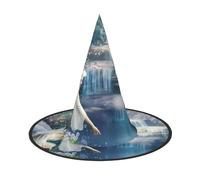 LGHHGY 2 PCS Halloween Hat â€“ Lake fairy Print Witches Decor Party, Role Play Accessory, Magic Wizard Cap for Women, Men