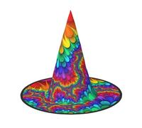 LGHHGY 2 PCS Halloween Hat â€“ Rainbow Tie Dye-Red Print Witches Decor Party, Role Play Accessory, Magic Wizard Cap for Women, Men