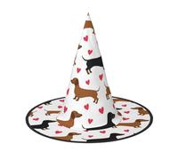 LGHHGY 2 PCS Halloween Hat â€“ Romantic Dachshunds Print Witches Decor Party, Role Play Accessory, Magic Wizard Cap for Women, Men
