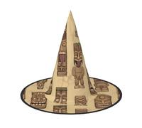 LGHHGY 2 PCS Halloween Hat â€“ Vintage Aloha Tiki Pattern Print Witches Decor Party, Role Play Accessory, Magic Wizard Cap for Women, Men