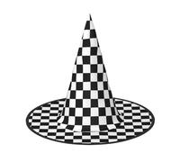 LGHHGY 3 PCS Halloween Hat – Black and white checkered Print Witches Decor Party, Role Play Accessory, Magic Wizard Cap for Women, Men