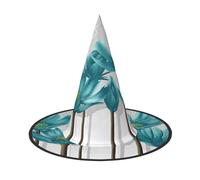 LGHHGY 3 PCS Halloween Hat – Teal Grey and White Floral Print Witches Decor Party, Role Play Accessory, Magic Wizard Cap for Women, Men